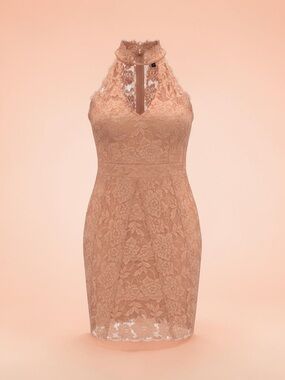Guess Lace Halter Dress Small Bodycon Nude Blush Cocktail Dress